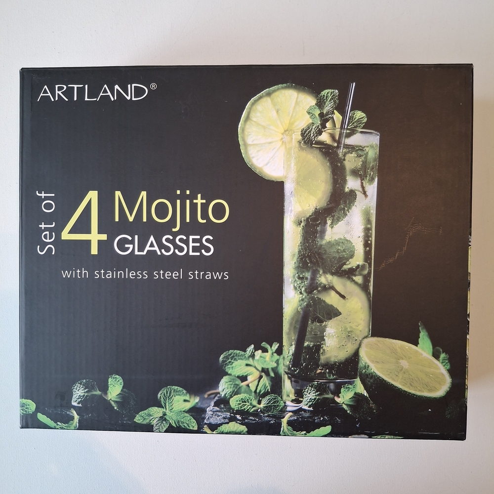 Artland Mojito Glasses Set with Stainless Steel Straws - Green